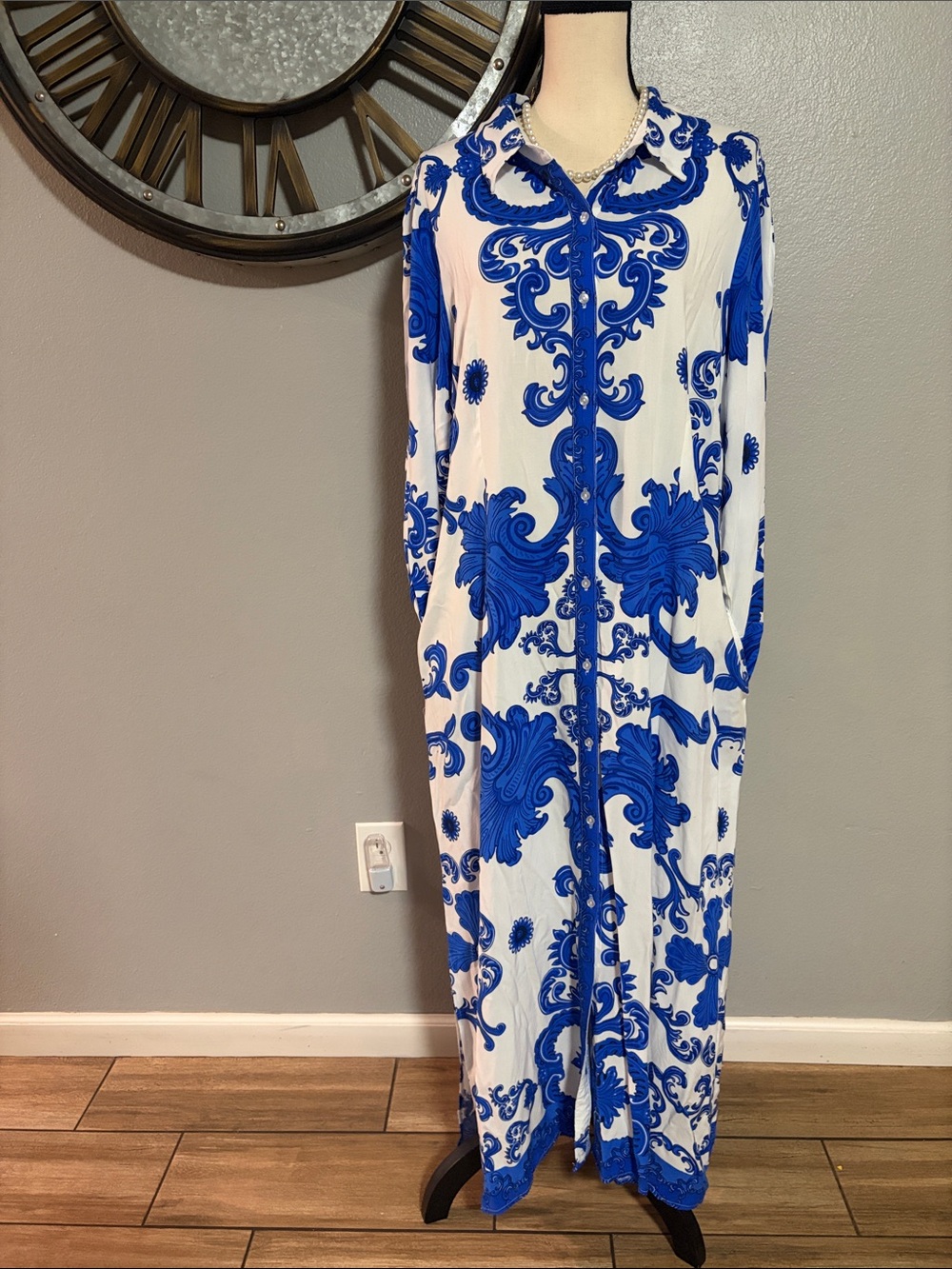 1. STATE Blue and White  Shirt - Dress with side slits